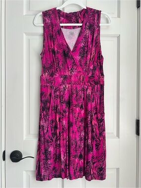 a.n.a. Fuchsia Pink Print Casual V-Neck Wrap Dress Women's Size M